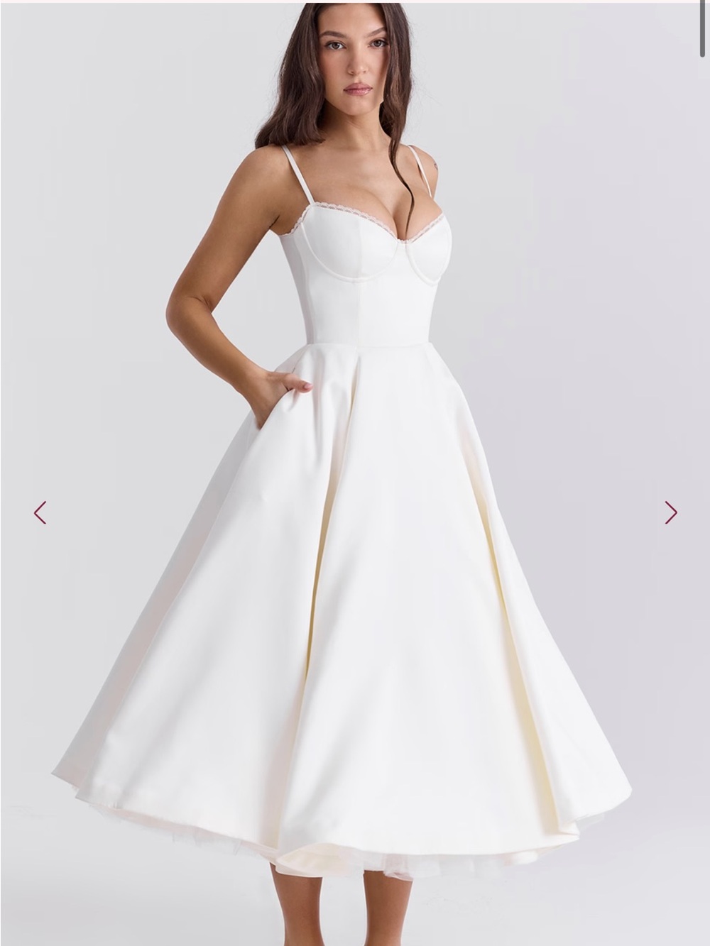 House of CB White Tea-Length Spaghetti Strap Midi Dress